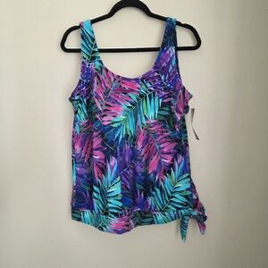 Swimsuits For All Side Tie Blouson Tankini Top Palmtastic 16 NWT